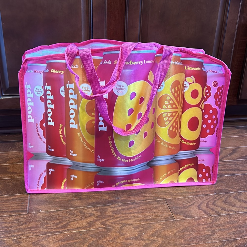 Poppi Prebiotic Soda Large Reusable Tote Gift Grocery Bag Swag New Without Tags